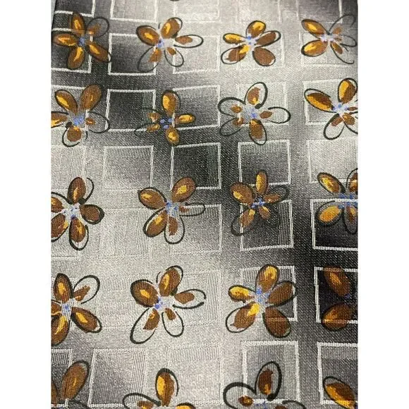 Ermenegildo Zegna Floral Silk‎ Tie Gray Orange Geometric Pattern Elegant Z-116